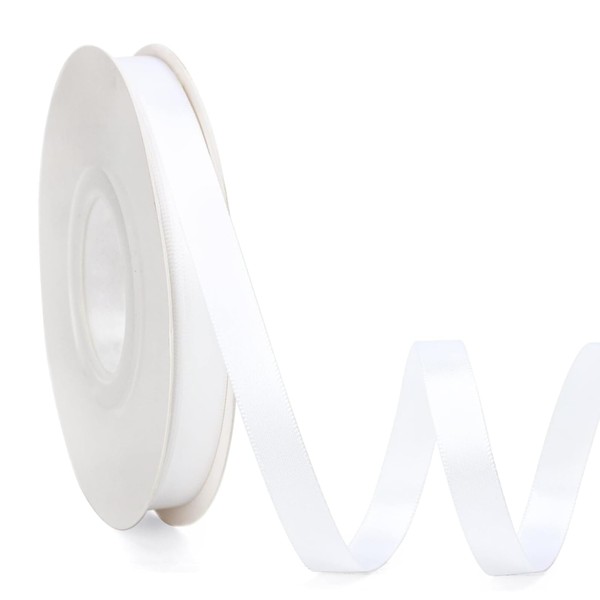 3/8 Inch Double Faced White Satin Ribbon, 25 Yards Solid