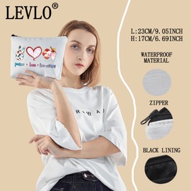 LEVLO Funny Ice Cream Cosmetic Make Up Bag Ice Cream Lover Gift Peace Love Ice Cream Makeup Zipper Pouch Bag For Women Girls, Peace Love Ice Cream,