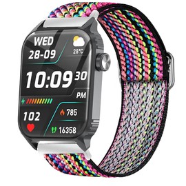 Compatible with TRAUSI Smart Watches Bands, Quick Release Stretch Elastics Nylon Adjustable Replacement Strap Accessories for Men & Women Compatible with TRAUSI TG08 1.83" HD Smart Watches (Bohe Rainbow, 22mm size band)