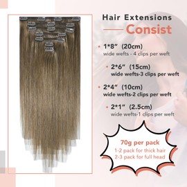 WindTouch Clip in Hair Extensions Real Human Hair, 22 Inch 70g 7pcs Ash Brown Hair Extensions for Women Clip in, Natural Straight Remy Human Hair Clip ins for Women Brown Hair Extensions