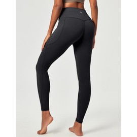 Heathyoga Compression Leggings for Women Tummy Control No Front Seam Leggings with Pockets for Women Workout Yoga Pants Black