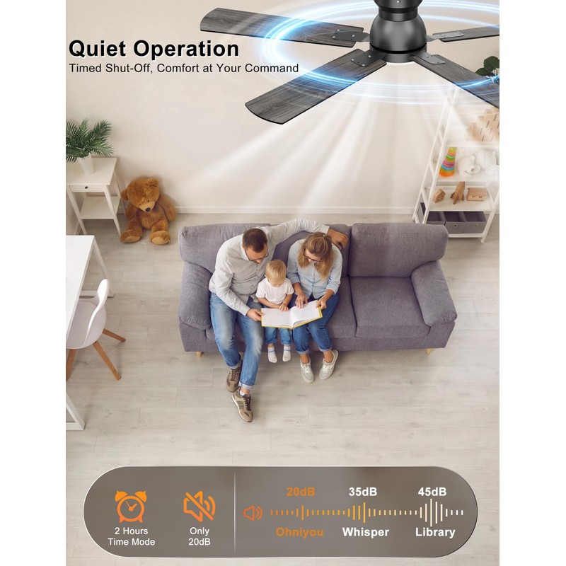 Ohniyou 52'' Low Profile Ceiling Fan with Lights, Remote/APP Control,