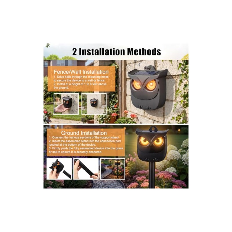 4 Pack Solar Owl Animal Repeller Outdoor for Raccoon, Deer