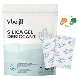 Vbeijll Premium 100 Gram 10 Pcs Desiccant Silica Gel Packets with Color Indicating - Rechargeable Moisture Absorbers for Food Grade Silica Packets for Foods, Seeds, 3D Filaments, Electronics, Safes