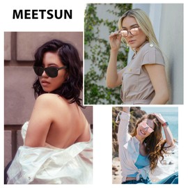 MEETSUN Polarized Sunglasses for Women Men Classic Retro Sun Glasses for Driving UV400 (3 Pack) Black Champagne Pink Mirrored
