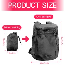 Luckious Small Lightweight Backpack - Foldable Waterproof Rucksack for Women and Men, Cycling Backpack for Camping, Hiking, Travel, and Biking (Black)