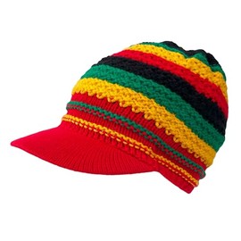 Itzu Men's Rastacap Tam Beret Beanie Hat Cap Peak Crochet Knit in Stripes (Peak)