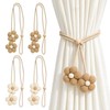 VLUNT 4 Pack Wooden Floral Beaded Curtain Tie Backs Rope
