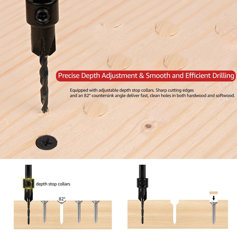 15 Piece Countersink Drill Bit Set for Woodworking, Tapered Drill