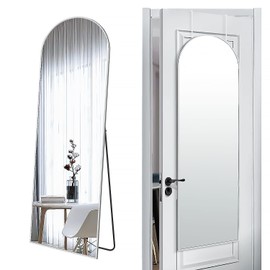 SCWF-GZ 57x20 Door Hanging Full Length Mirror, Floor (Height 5.7ft just Body in1.3ft) or Wall Mounted Metal Frame Arch Dressing Mirrors for Bedroom Bathroom Living Room 57 20 inch Silver
