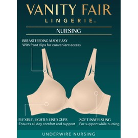 Vanity Fair Women's Maternity Nursing Breastfeeding: Front Clip Underwire Bra Stretch Cups, Available in Multipacks, Neutral, 38B