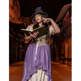 Scarlet Darkness Women Floral Belt Renaissance Lace Up Boned Underbust Bustier Corset Belts Medieval Costume Beige 6