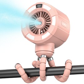 6000mAh Misting Fan for Stroller, 3 Speeds Portable Clip Fan with Intermittent/Continuous Spray, 14H Cooling, Detachable Mount, Timer & Night Light for Baby (100ML Water Tank)-Pink