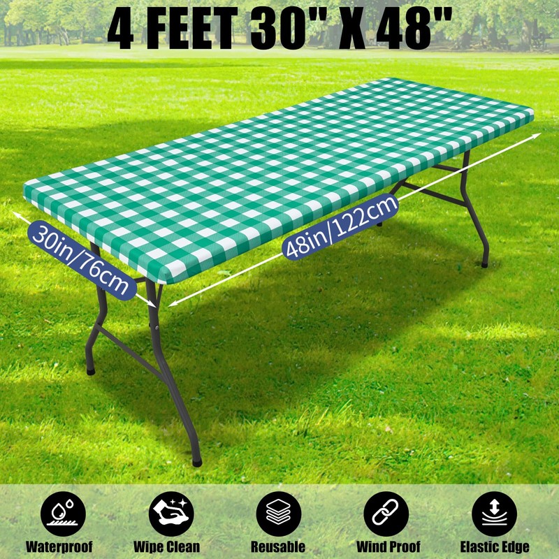 Smiry Picnic Table Cloth 2 Pack, Waterproof Elastic Fitted Tablecloths