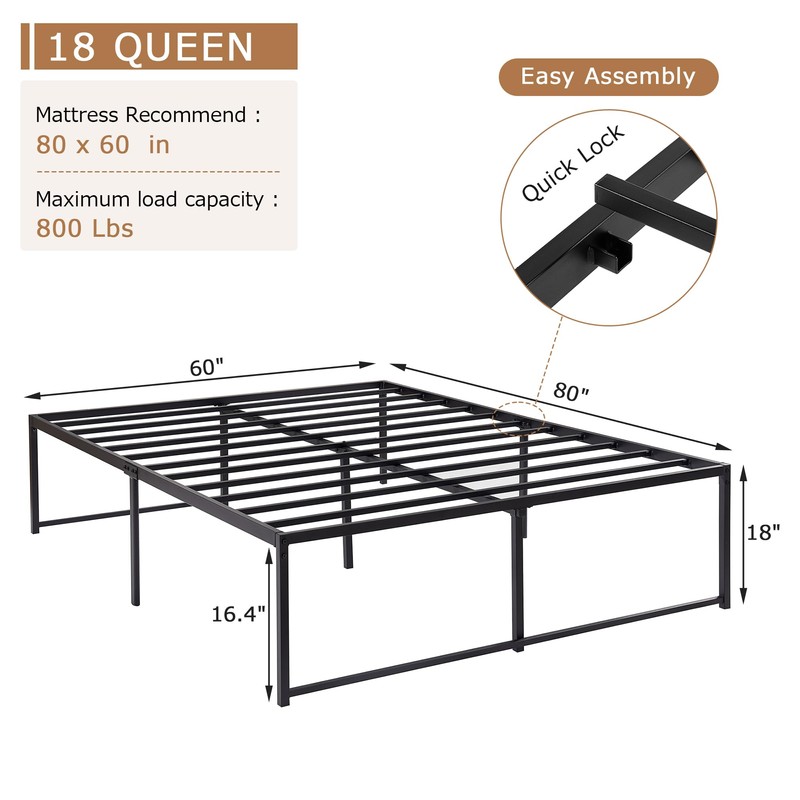 VECELO 18" Queen Size Tall Bed Frame Metal Platform/Mattress Foundation/No
