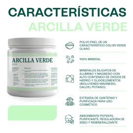 🔥 Arcilla verde mascarilla facial barro cosmetico para piel normal grasa hebbe cosmetics & ludika 1000g  Vitaminas y Minerales