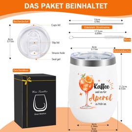 Aperol Stainless Steel Wine Cup, Aperol Spritz Wine Gifts, Wine Cup with "Coffee Because It's Too Early for Aperol", 12 oz Wine Cup with Lid, Straw and Straw Brush, Party Gift for Girlfriend Ape