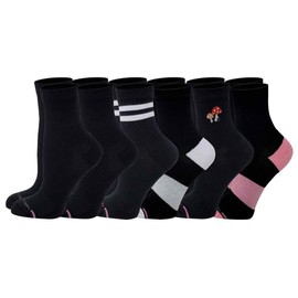 Dr. Motion Women Mid-Crew Compression Socks With Half-Cushion And Breathable Arch Support 6 Pairs (Assorted Black)