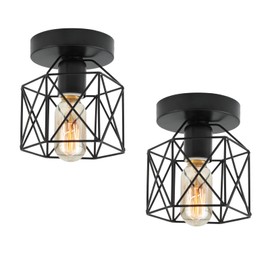 Semi Flush Mount Ceiling Light, 2 Pack Black Cage Ceiling Lighting Fixtures Industrial Vintage Farmhouse Ceiling Lamp for Kitchen Bedroom Hallway Dining Room