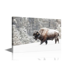TUMOVO Bison in Yellowstone National Park Wall Art for Bedroom Bison in the Snow Canvas Painting Large Wall Art for Living Room Home Decor 1Panels Stretched on Wooden Framed 24" Wx36 H