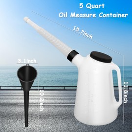 5 Quart Oil Measuring Container Automotive Motor Oil Dispenser Oil Jug Container with Cover and Long Nozzle 1 Pcs Long Neck Funnels for Automotive Fluids