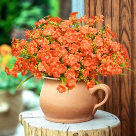 Fake Mums, Fall Decor, Fall Flowers, 24 Bundles Faux Mums for Outside, UV Resistant Artificial Mums for Outdoors, Fall Flowers Plants Artificial for Decoration For Home Porch Thanksgiving(Orange Red)