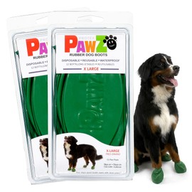 PawZ Rubber Dog Boots for Paws 4" and Up, 24 Total (2 Packs of 12) - All-Weather Dog Booties for Hot Pavement, Snow, Mud, and Rain - Waterproof, Anti Slip Dog Socks - X-Large, Green