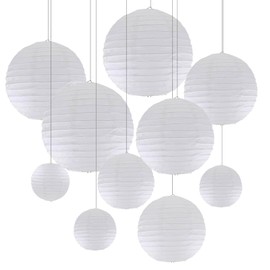 ZYOOO 10pcs Paper Lanterns,10/15/20/25cm Round Hanging Paper Lanterns Decoration for Wedding,Graduation,Anniversary,Birthday Party,Home Decoration(White)