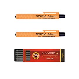 Koh-I-Noor Mephisto 5301 Mechanical Pencil without Sharpener, Set of 3, Strength 5.6 mm, 2 x Orange and Pack of 6 Graphite Leads 2B,4B,6B