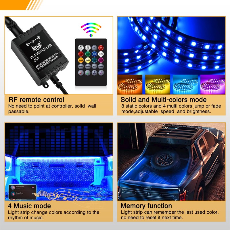 GOOACC RGB Truck Bed Light Strip 2PCS 60" 180 LEDs