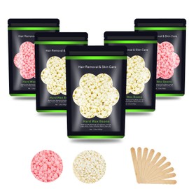 Hard Wax Beans 17.5Oz, Hair Removal Body European Brazilian Pearl Waxing Beads For Women Men Include 10 Waxing Spatulas For Bikini, Eyebrow, Face, Armpit 5 Packs