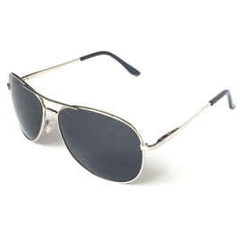 J+S Premium Military Style Classic Aviator Sunglasses, Polarized, 100% UV Protection (Medium Frame - Silver Frame/Black Lens)