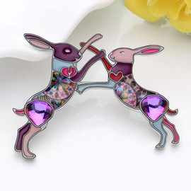 DOWAY Double Rabbit Easter Bunny Rhinestone Enamel Lapel Pin Brooch Alloy Jewelry for Bag Jacket Backpack Decoration Women Girls Gift (Purple)