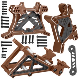 RCYouHott RC Front Rear Shock Tower/Wing Mount/9617T Wing Washer Upgrades Part for 1/10 Jato 4X4,Jato 4WD VXL,Aluminum Carbon Fibre Shock Mounts/Wing Mount Hops Up,Bronze(#9033#9034#9046#9617)