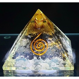 2.1" Black Shungite Orgonite Orgone Pyramid Positive Energy Reiki Charged Generator Metaphysical Healing Meditation Gemstone Crystal Mineral Copper Coil w/Crystal Point Specimen