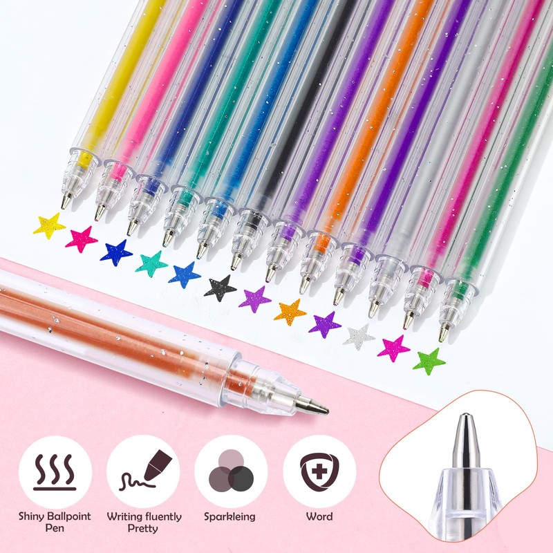 Wincredulous 24Pcs Glitter Ballpoint Pens & Refills Set (Multicolor, 24Pcs)