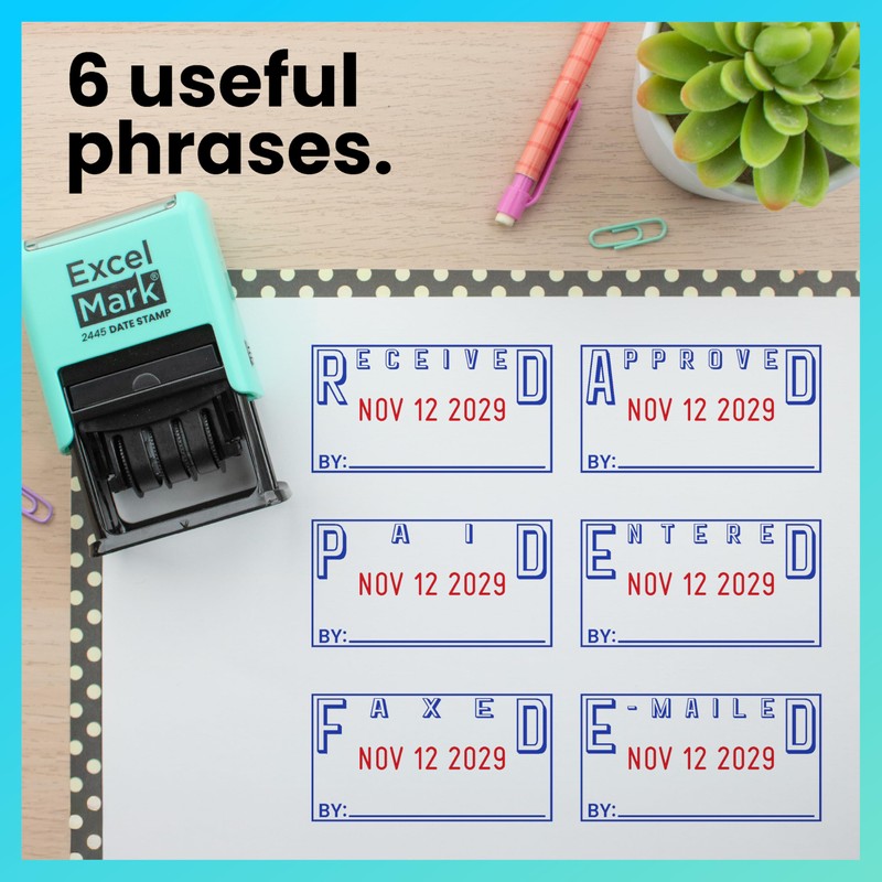 ExcelMark 2445 Date Stamp with Text - Blue and Red