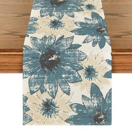 Artoid Mode Blue Retro Daisy Spring Table Runner, Seasonal Vintage Kitchen Dining Table Decoration for Home Party Decor 13x48 Inch