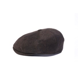 HATSQUARE 8 Panel Dark Brown Herringbone Wool Newsboy Hats Baker Boy Cap for Men - XXL