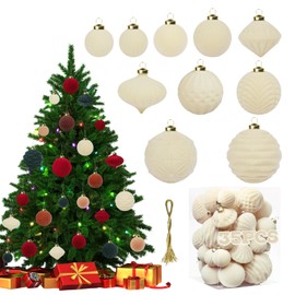 Velvet Ball Ornaments Christmas Balls Cream-Beige 35 PCS Xmas Tree Flocked Ball Ornaments Assortment for Party Garland Wreath Decor Baby Shower First Christmas Decorations