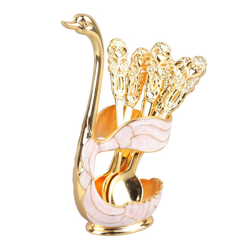 Coffee Spoon Holder Elegant Swan Shaped Alloy Mirror Polish Rich