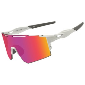 Eninedeuisou Sunglasses Cycling Glasses for Men Women UV 400 Protection Protective Glasses MTB Sports Glasses for Outdoor Sports Cycling Driving Running Golf Baseball (White Red)