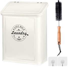 Magnetic Lint Bin for Laundry Room Organization and Storage with Brush, Wall-Mounted Laundry Dryer Lint Bin for Laundry Room Decor, Space-Saving Laundry Trash Can (Cream)