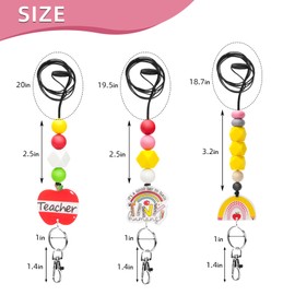 WAFOIRO Teacher Lanyard Silicone Beaded Badge Breakaway Lanyard Cute Teacher Gift ID Holder for Women (Teacher-3pcs)