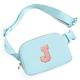Gitus Gifts for 7 8 9 10 11 Year Old Girls Belt Bag Fanny Pack Crossbody Bags with Initial Letter Patch Birthday Gifts for Daughter Sister Friends Teen girls (Icing Blue-J)