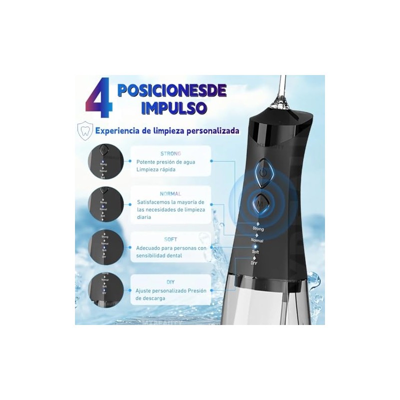 Irrigador Bucal Portátil,4 Modos con Modo DIY y 5 Puntas
