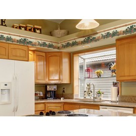 CONCORD WALLCOVERINGS ™ Wallpaper Border Garden Vine Pattern Wooden Sticks Grape Leaves One Side Die-Cut for Cottage Farm Store, Brown Cream Green Red, 4.5 Inches by 15 Feet SCU2024