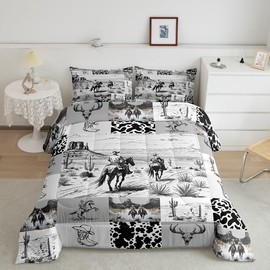 Feelyou Rodeo Cowboy Style Bedding Set Full Size Wild West Cowboy Comforter Set for Kids Boys Girls Decor Western Comforter Grunge Design Duvet Set Bedroom Quilt Set