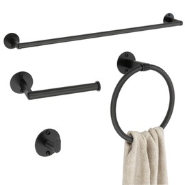 Matte Black Bathroom Hardware Set, VOTZAAQ 24-Inch Towel Bar, Towel Racks for Bathroom, Robe Towel Hanger Hooks, Toilet Paper Holder, Bathroom Accessories Set, 4-Pieces