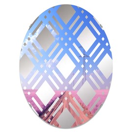 Lavender Links in Minimalist Power Lines - Power Lines Plaid Architecture - 24x36 Inches - Oval Decorative Wall Mirror For Bathroom, Bedroom, Entryway, Living Room, Vanity Room and Modern Décor